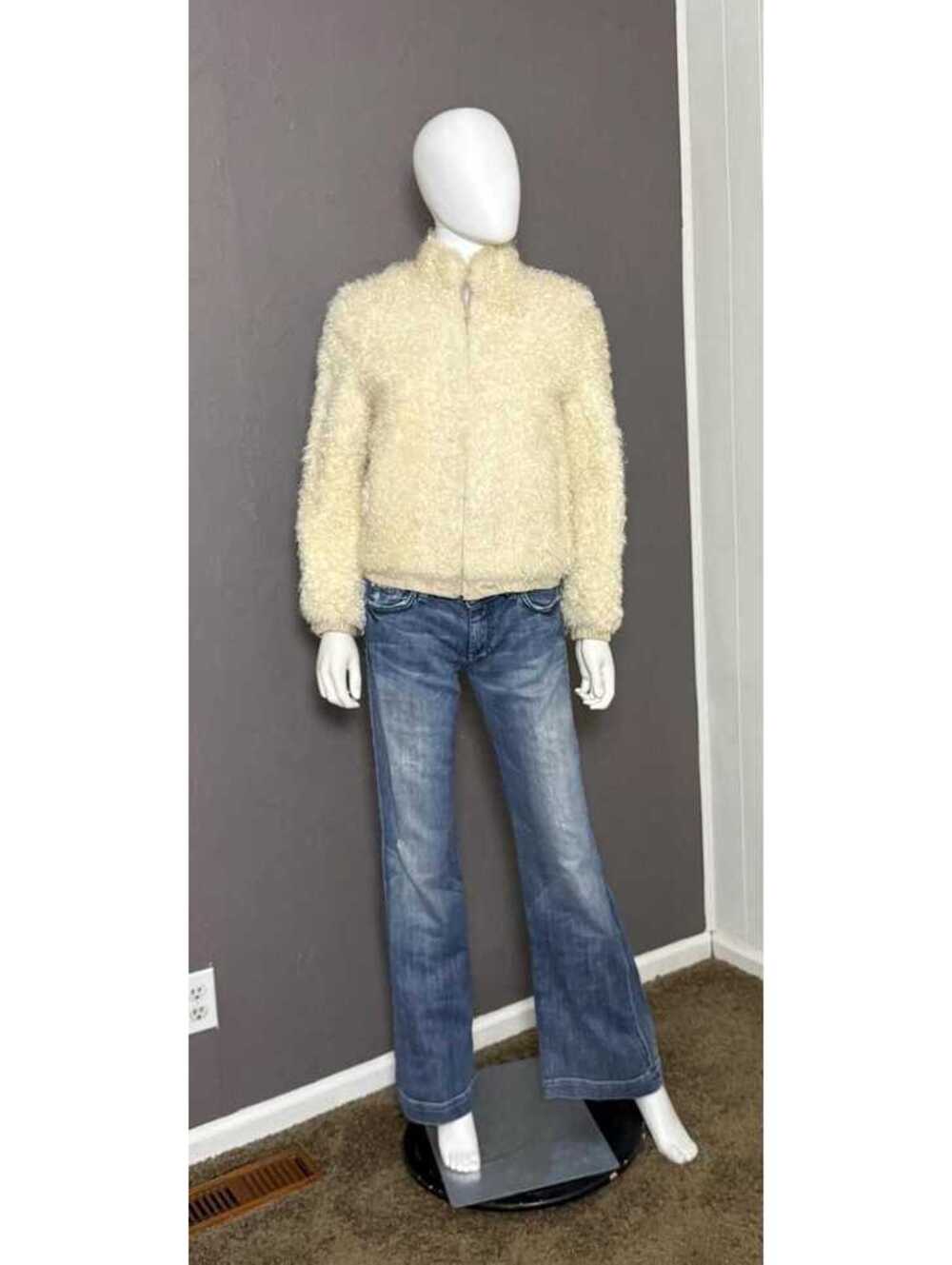 1970's Cream Curly Lamb Fur Bomber Jacket S-M Reversible Beige Gaberdine Lining